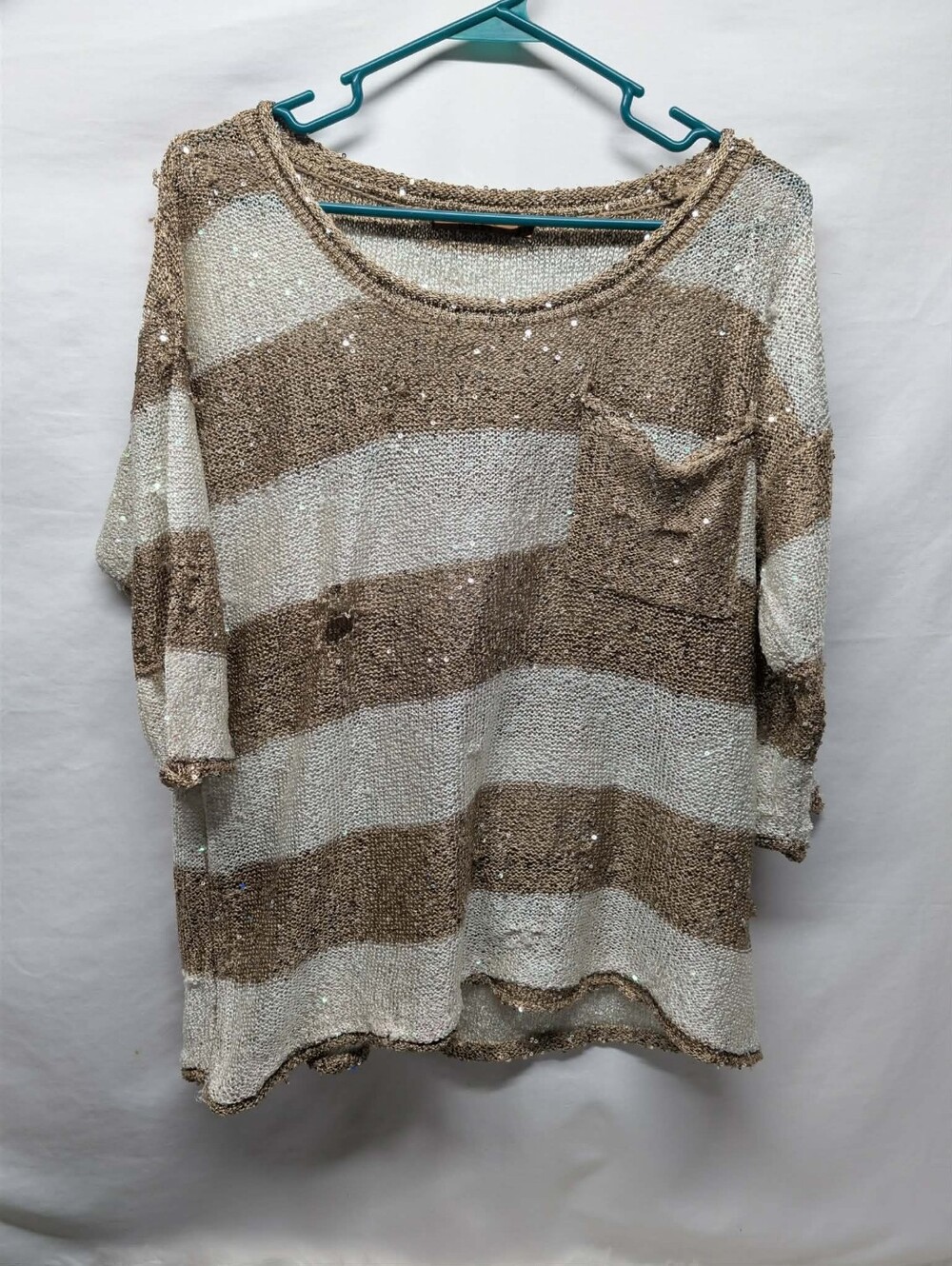 ✨️Glitter Shimmer Y2k Belldini Cream and Tan Striped Top